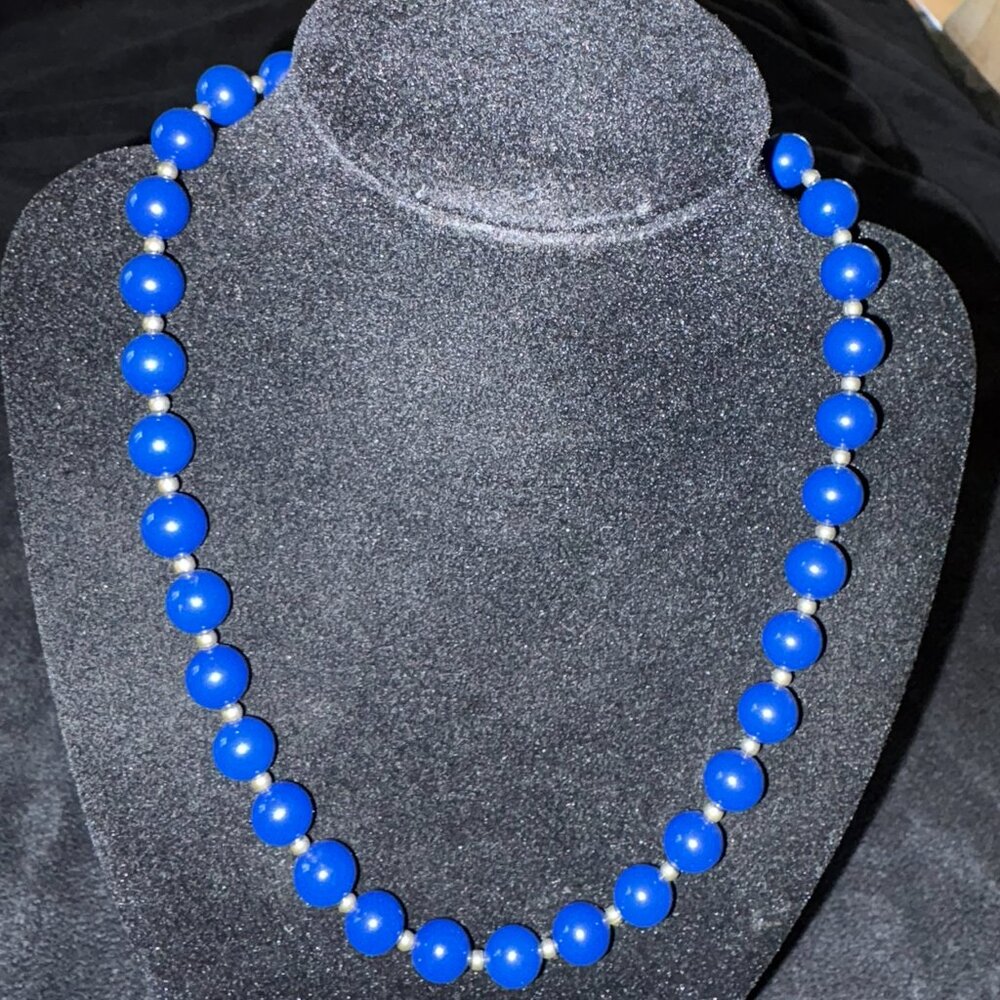 Elegant Vintage Blue Beaded Necklace, 18 inches